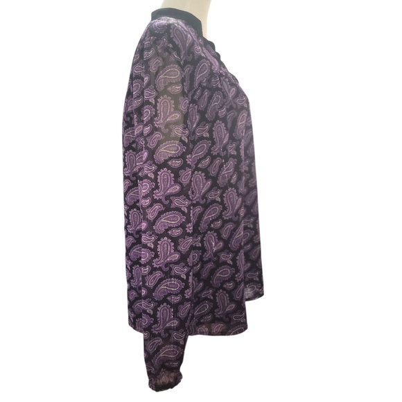 Michael kors Purple black Paisley sheer long sleeve Top blouse xl - Picture 2 of 6